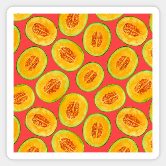 Melon slices watercolor pattern Sticker by katerinamk